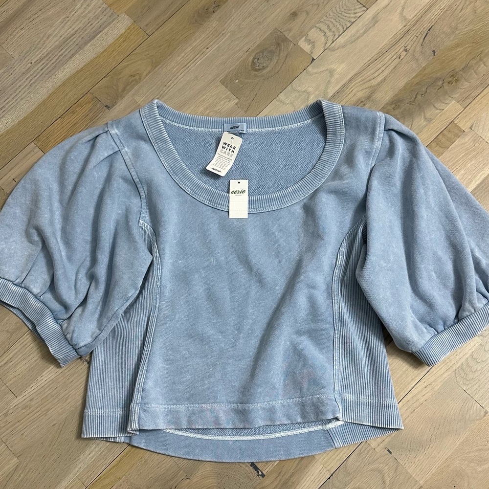 Aerie Dusty Blue Puff Sleeve Top